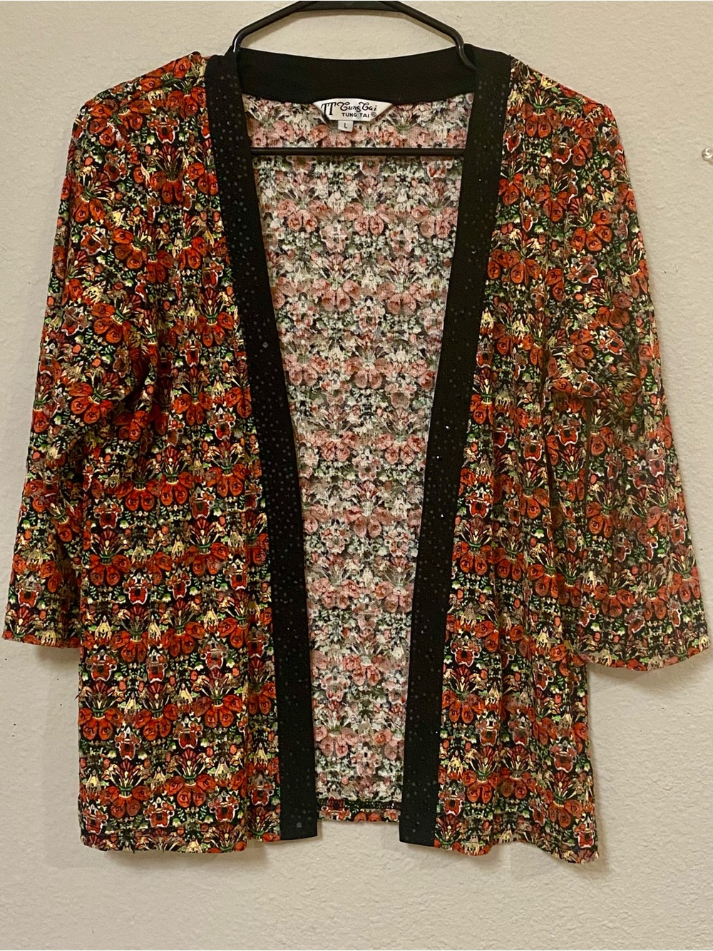 3/$18 - Ting Tai Vintage Floral Open Front Cardigan - Size L - EUC!